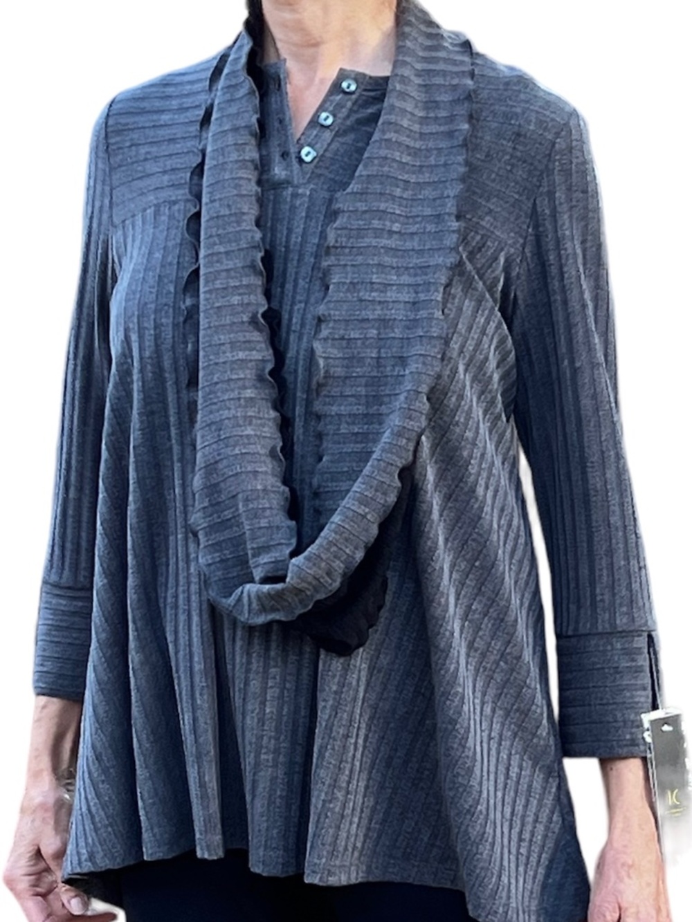 IC by Connie K 3/4 Sleeve Tunic Top NWT Size L High Low  Hem w/ Scarf